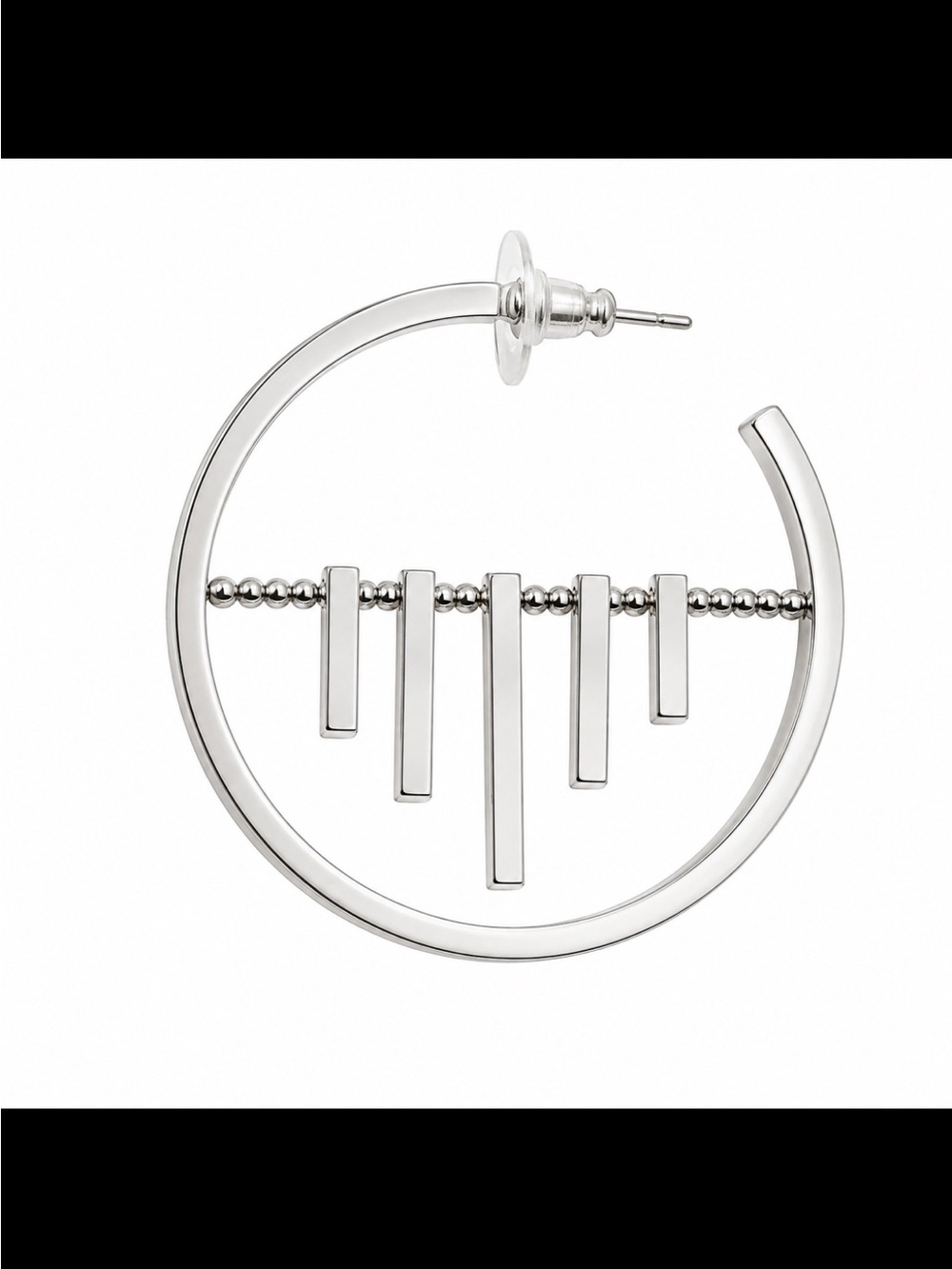 Marlyn Schiff Silver Geometric Hoop Earrings with Moving Rectangular Drops NEW
